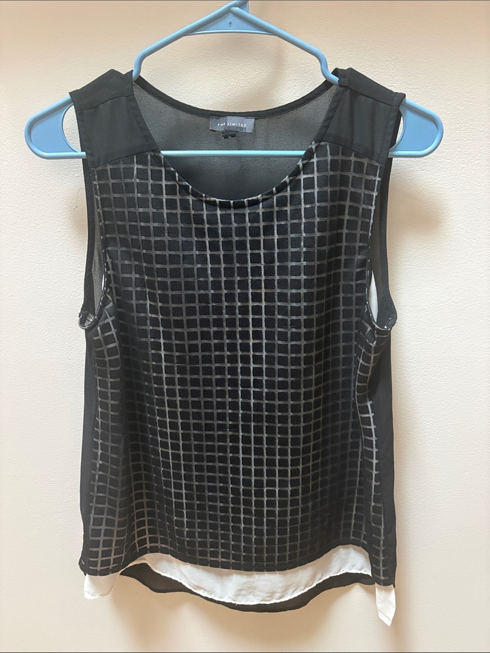 The Limited Black Grid Sheer-Panel Sleeveless Camisole